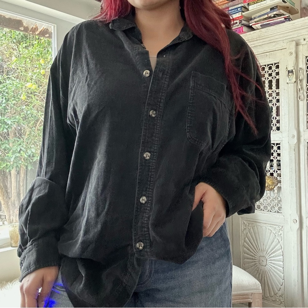 black oversized corduroy shirt